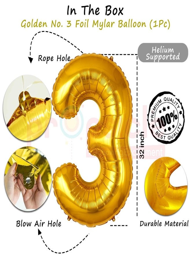 Propsicle 32 inch Birthday Foil 3 Number Helium Balloon Party Decoration Golden Pack of 1 | 3 Year No. Balloons Birthday/Anniversary | Three Number - Image 2